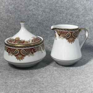 Vintage Mikasa Fine China Amherst 5874 Japan Creamer Sugar Bowl Set Gold Paisley